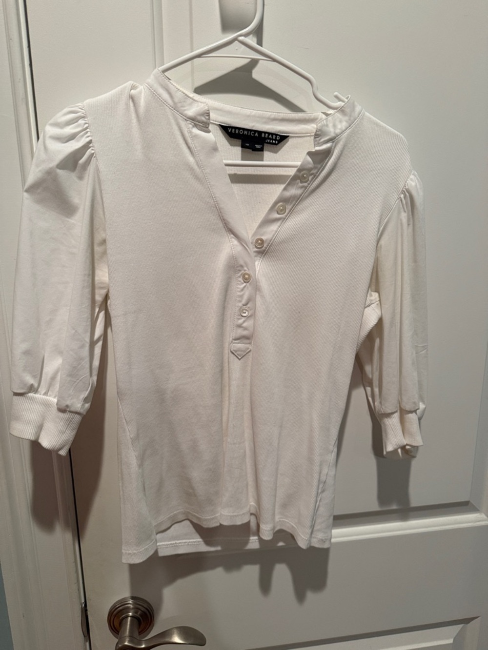 Veronica Beard Cream Puff-Sleeve Henley Top